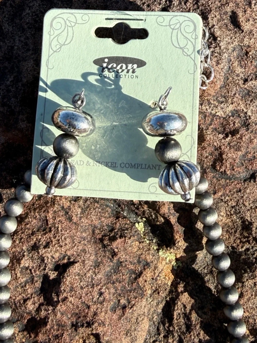 Southwestern Style Turquoise Pendant Necklace + Matching Earrings Set